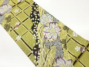 格子に桜模様織出し袋帯